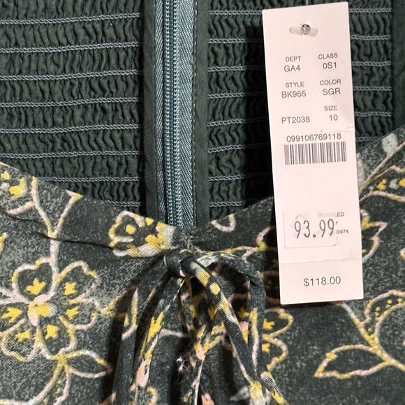 J Crew NWT Sweetheart Long Sleeve Mini Dress in Green Vintage Vines - Picture 12 of 13